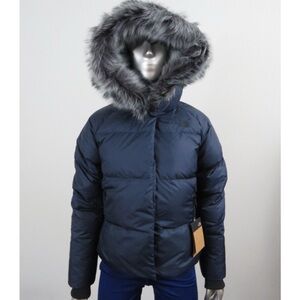 The North Face Women's Navy Puffer Jacket with Faux Fur Hood